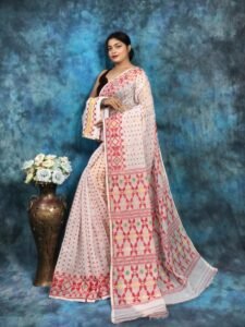 White Soft Jamdani Saree With Blause Piece