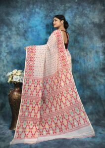 White Soft Jamdani Saree With Blause Piece