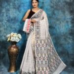 White Soft Jamdani Sari With Blause Piece