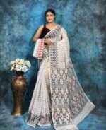 White Soft Jamdani Sari With Blause Piece