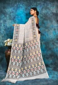 White Soft Jamdani Sari With Blause Piece