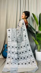 Ash Grey Soft Dhakai Jamdani Saree