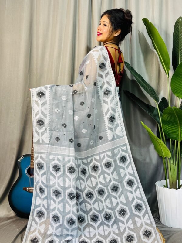 Ash Grey Soft Dhakai Jamdani Saree