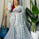 Ash Grey Soft Dhakai Jamdani Saree