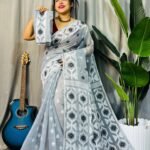 Ash Grey Soft Dhakai Jamdani Saree