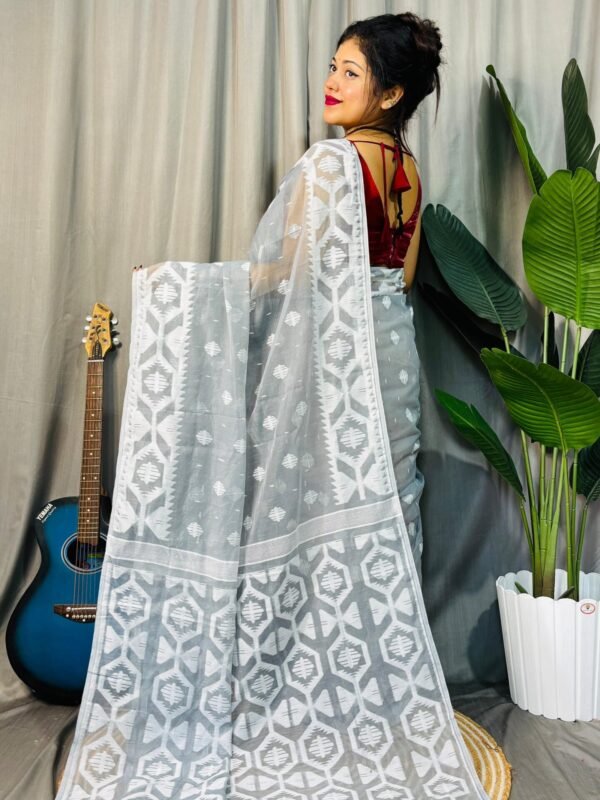 Ash Grey Soft Dhakai Jamdani Saree