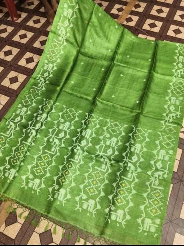 Avocado Green Pure Tussar By Tussar Handloom Sari With Blouse Piece