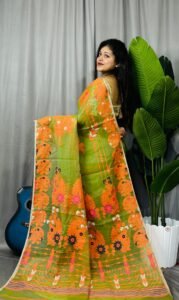 Avocado Soft Ful Bahar Jamdani Saree