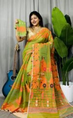Avocado Soft Ful Bahar Jamdani Saree