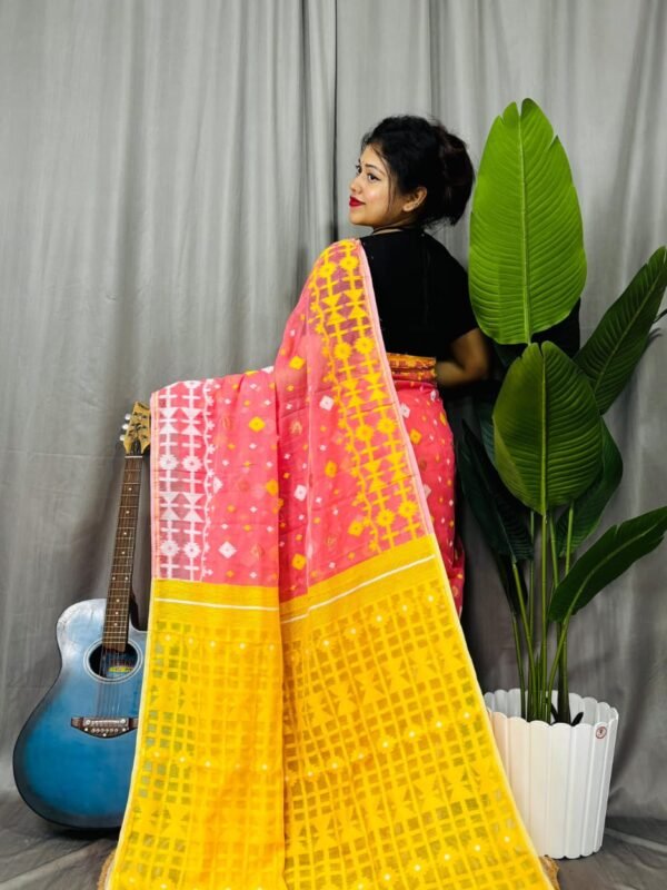 Bean Red Soft Ganga Jamuna Jamdani Sari With Blouse Piece