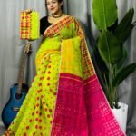 Bitter Lemon Soft Ganga Jamuna Jamdani Sari With Blouse Piece