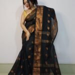 Black Soft Pata Handloom Sari With Blouse Piece