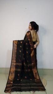 Black Soft Pata Handloom Sari With Blouse Piece