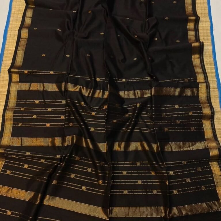 Black Soft Maheshwari Sari With Blouse Piece