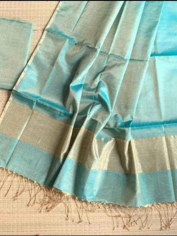Blue Chill Soft Plain Tissue Saree With Blouse Piece