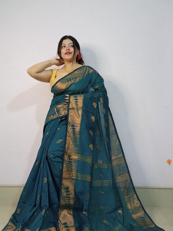 Blue Dianne Soft Pata Handloom Sari With Blouse Piece