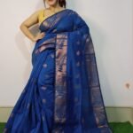 Blue Soft Pata Handloom Sari With Blouse Piece