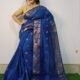 Blue Soft Pata Handloom Sari With Blouse Piece