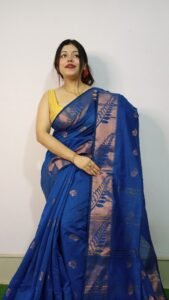 Blue Soft Pata Handloom Sari With Blouse Piece