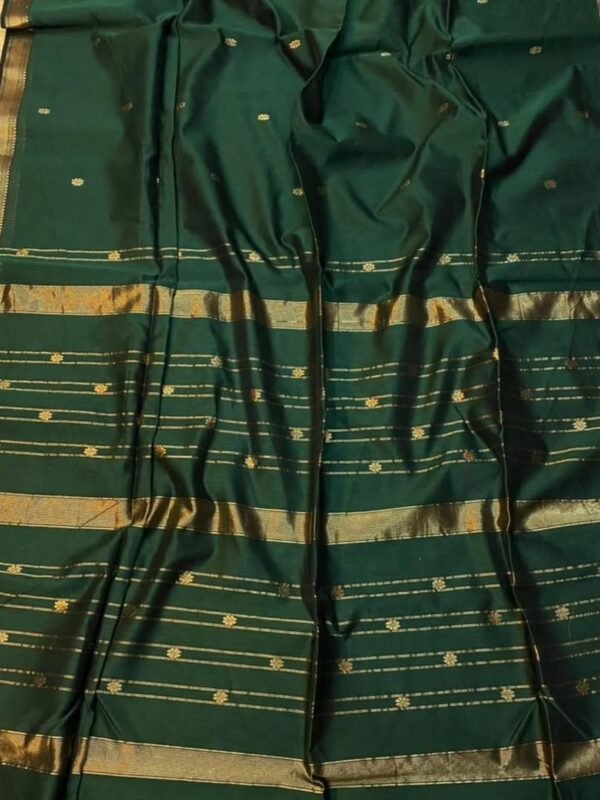 Bottle Green Soft Maheshwari Sari With Blouse Piece