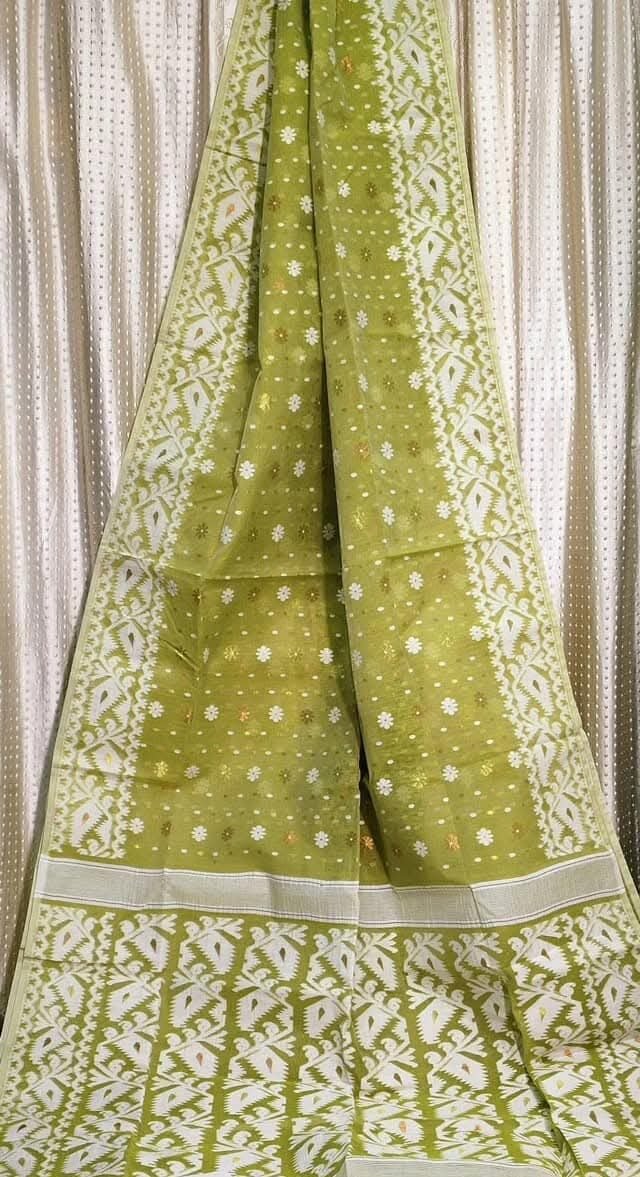 Brass Soft Buti Korat Jamdani Saree With Blouse Piece 1 Brass Soft Buti Karat Jamdani Saree With Blouse Piece