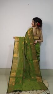 Camo Green Soft Pata Handloom Sari With Blouse Piece