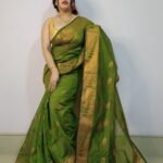Camo Green Soft Pata Handloom Sari With Blouse Piece