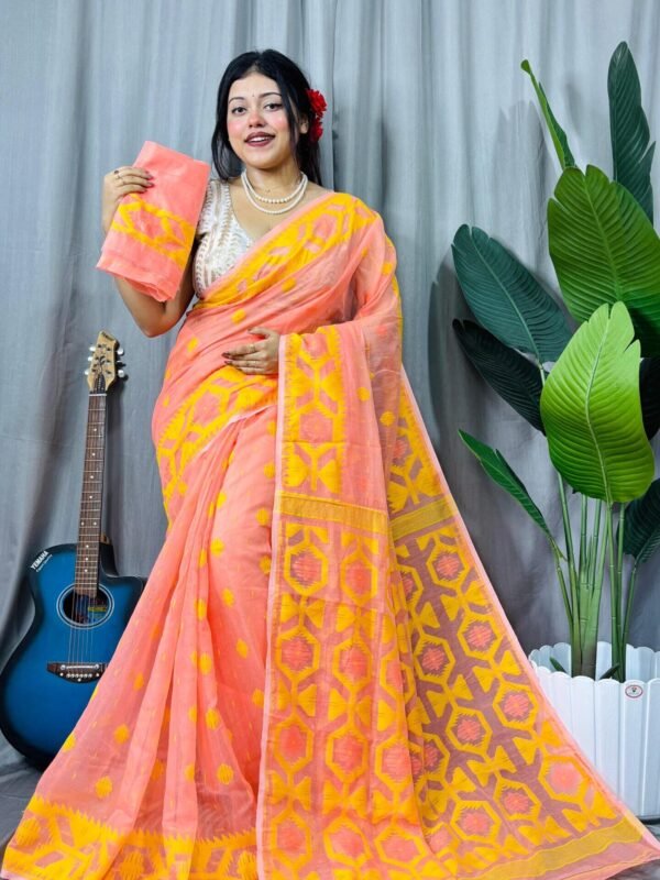 Carmine Pink Soft Dhakai Jamdani Saree