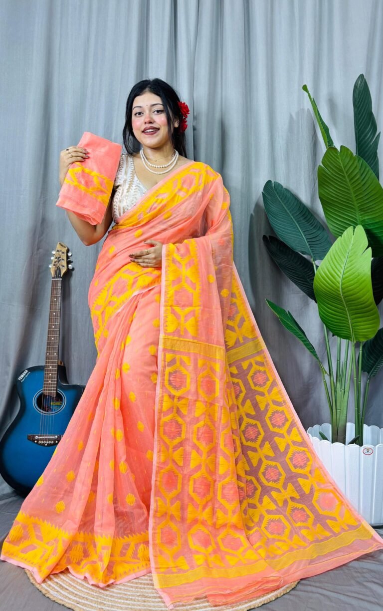 Carmine Pink Soft Dhakai Jamdani Saree