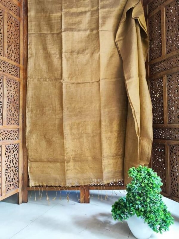 Coffee Soft Plain Tissue Saree With Blouse Piece