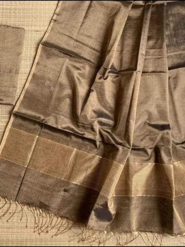Coffee Soft Plain Tissue Saree With Blouse Piece