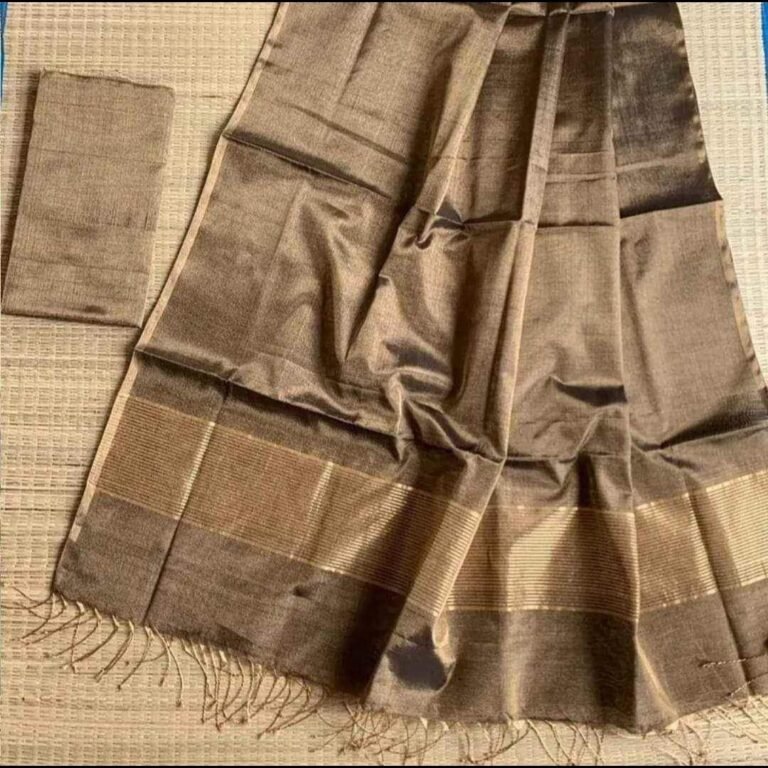 Coffee Soft Plain Tissue Saree With Blouse Piece