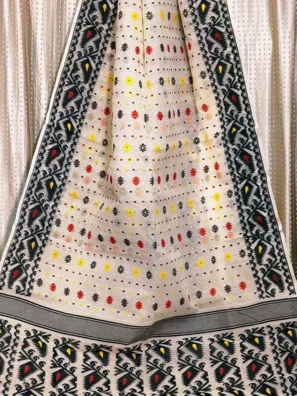 Cream Soft Buti Korat Jamdani Saree With Blouse Piece