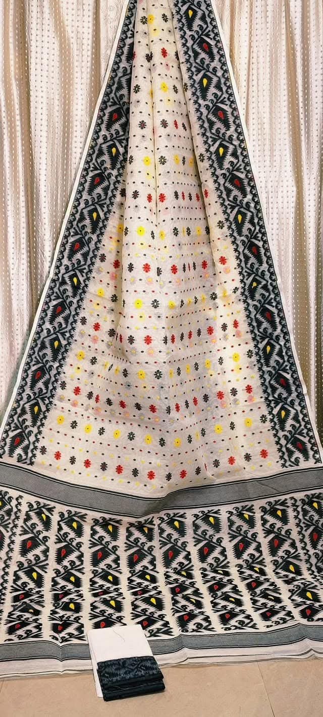 Cream Soft Buti Korat Jamdani Saree With Blouse Piece 1 Cream Soft Buti Korat Jamdani Saree With Blouse Piece