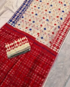 Cream Soft Ganga Jamuna Jamdani Sari With Blouse Piece