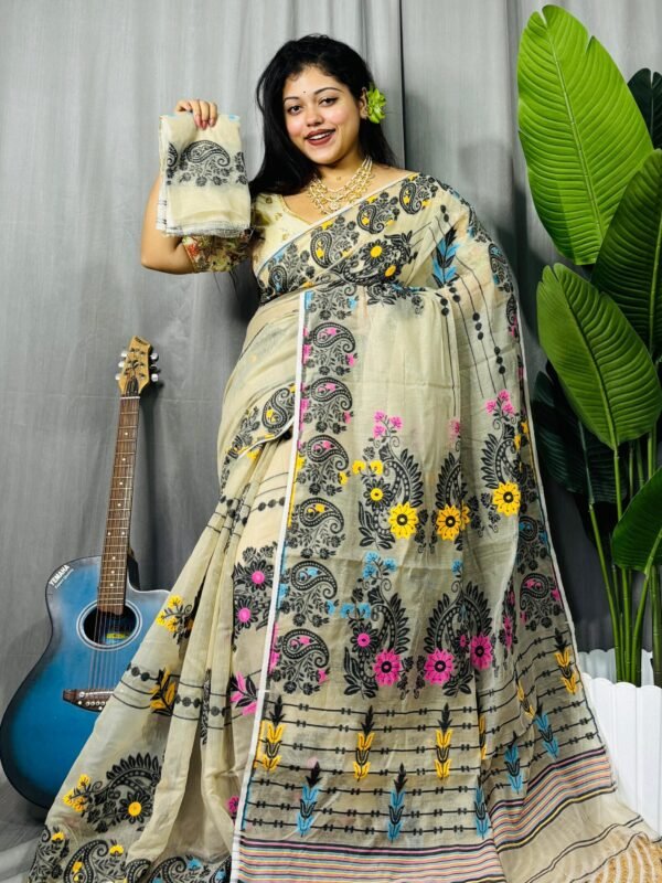 Cream Soft Ful Bahar Jamdani Saree