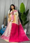 Cream Soft Ganga Jamuna Jamdani Sari With Blouse Piece