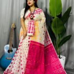 Cream Soft Ganga Jamuna Jamdani Sari With Blouse Piece