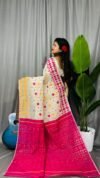 Cream Soft Ganga Jamuna Jamdani Sari With Blouse Piece