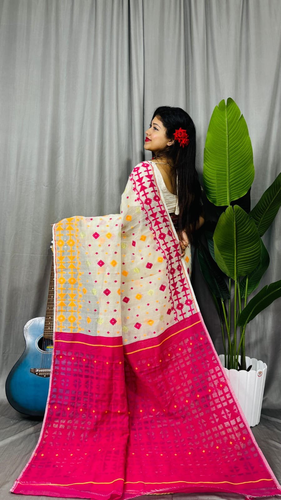 Cream Soft Ganga Jamuna Jamdani Sari With Blouse Piece 3 Cream Soft Ganga Jamuna Jamdani Sari With Blouse Piece