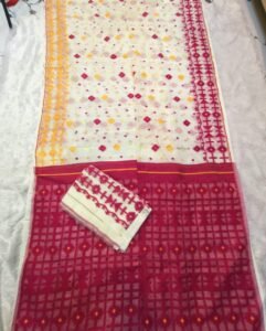 Cream Soft Ganga Jamuna Jamdani Sari With Blouse Piece