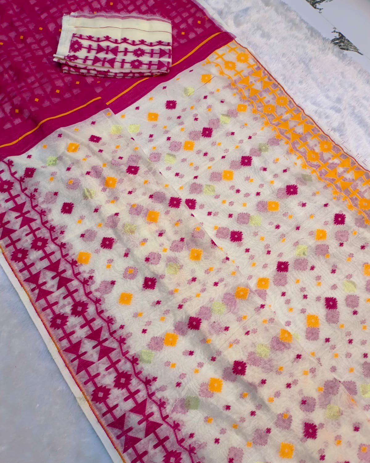 Cream Soft Ganga Jamuna Jamdani Sari With Blouse Piece 2 Cream Soft Ganga Jamuna Jamdani Sari With Blouse Piece