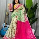 Cream Soft Ganga Jamuna Jamdani Sari With Blouse Piece