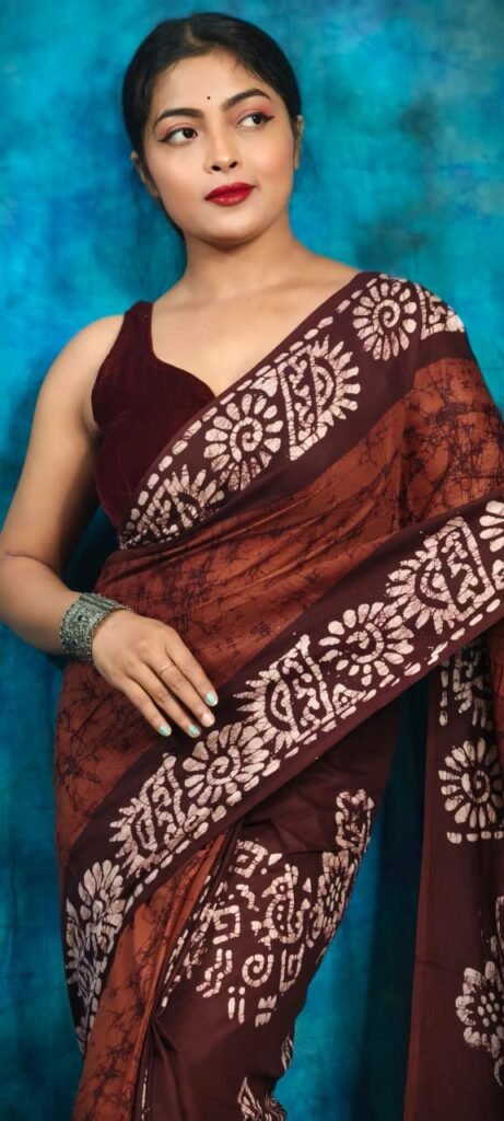Dark Coffee Soft Mom Batik Saree