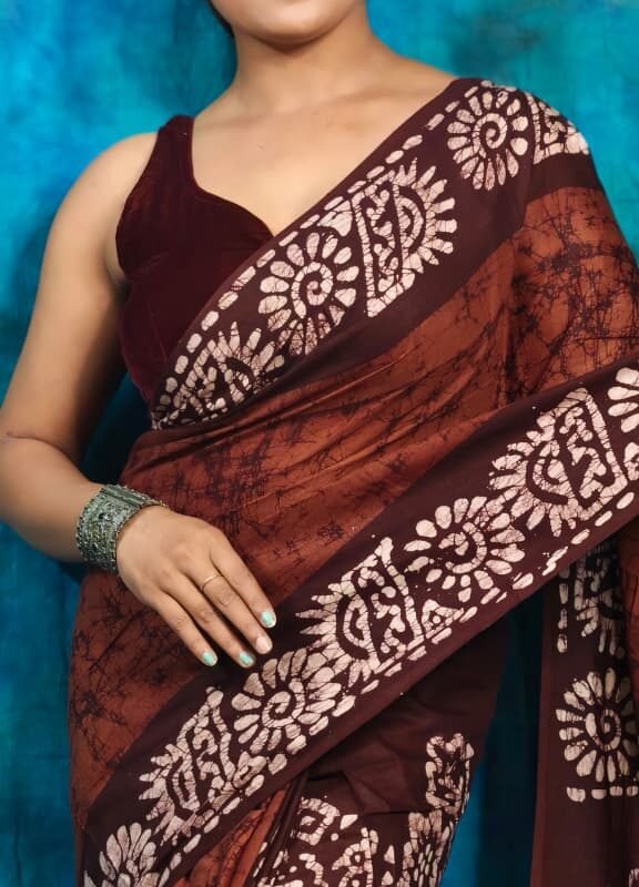 Dark Coffee Soft Mom Batik Saree