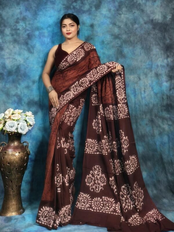 Dark Coffee Soft Mom Batik Saree