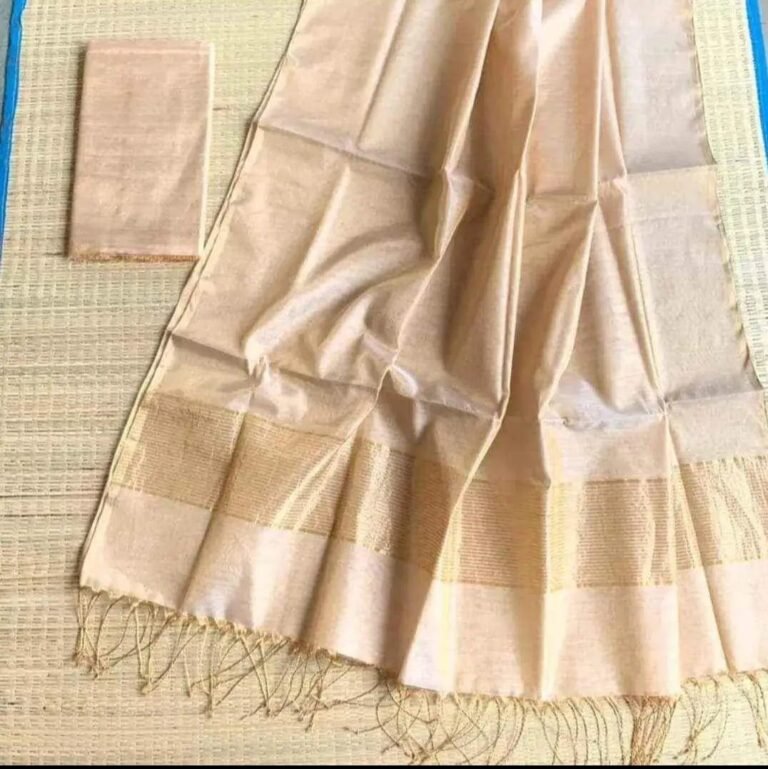 Dark Cream Soft Plain Tissue Saree With Blouse Piece