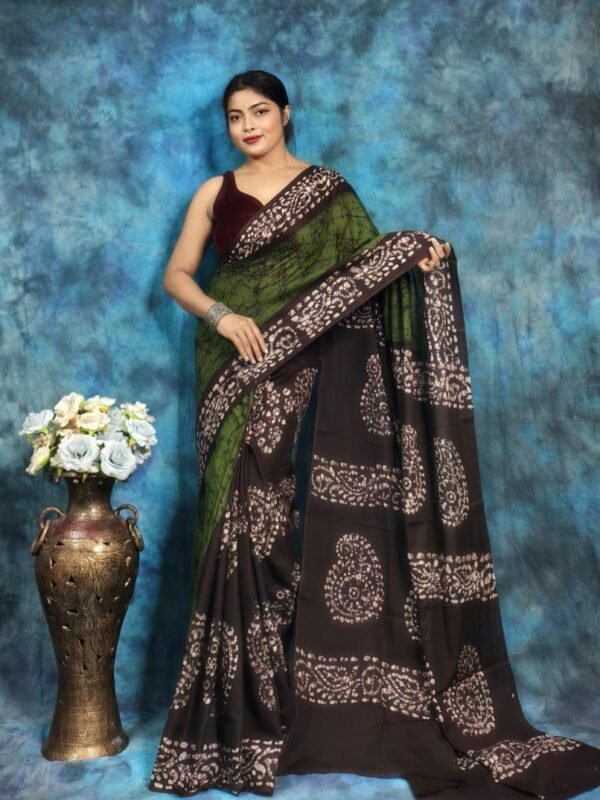 Dark Green Soft Mom Batik Saree
