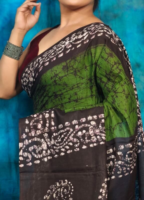 Dark Green Soft Mom Batik Saree