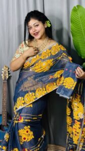 Dark Grey Soft Ful Bahar Jamdani Saree